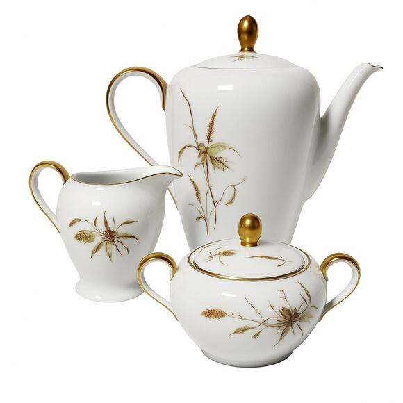 Vintage Edelstein Bavaria Aurora 3pc Tea Set Gold Trim 1950’s-1960’s Germany - Picture 1 of 8